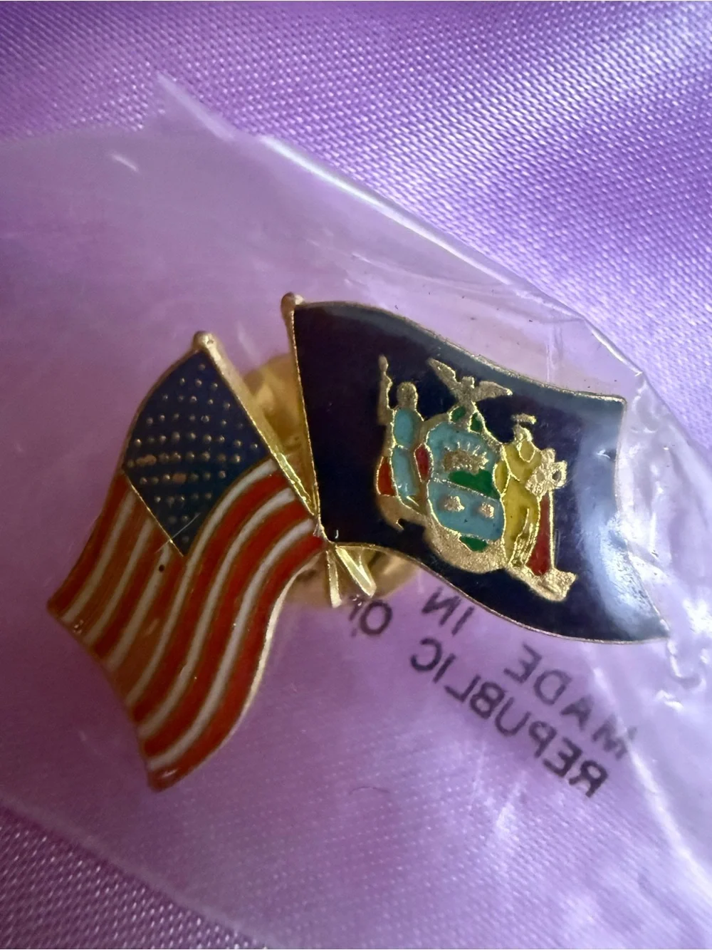 American Flag & New York State Flag Enamel Lapel Pin